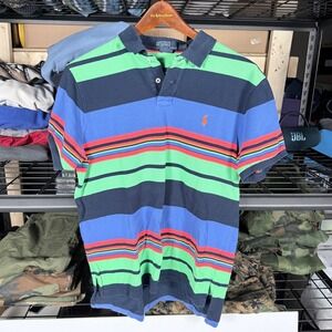 Polo Ralph Lauren Custom Fit Striped Polo Shirt Men's Large Blue Green Red